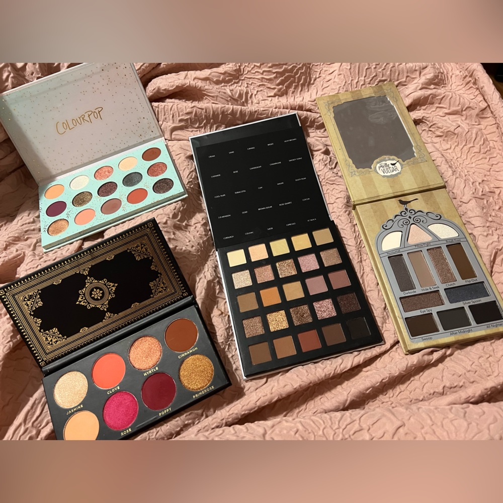 4 palettes colourpop, Ace beautē, pretty vulgar, Lorac AND *free* Isabel Bedoya